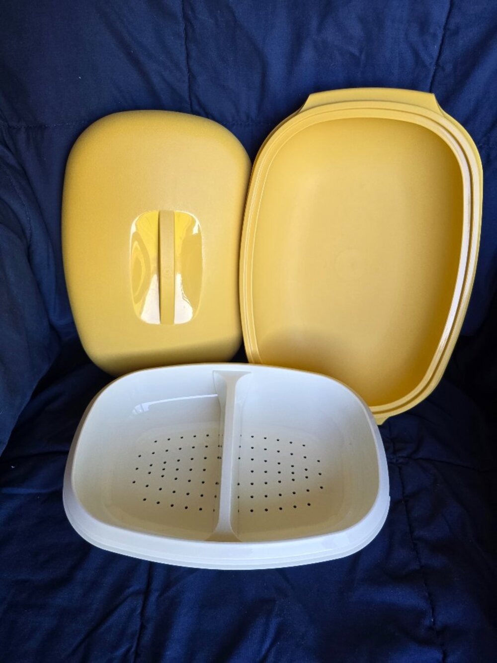 Vintage Tupperware Harvest Gold 1273 Microwave Vegetable Rice Steamer 3 Piece